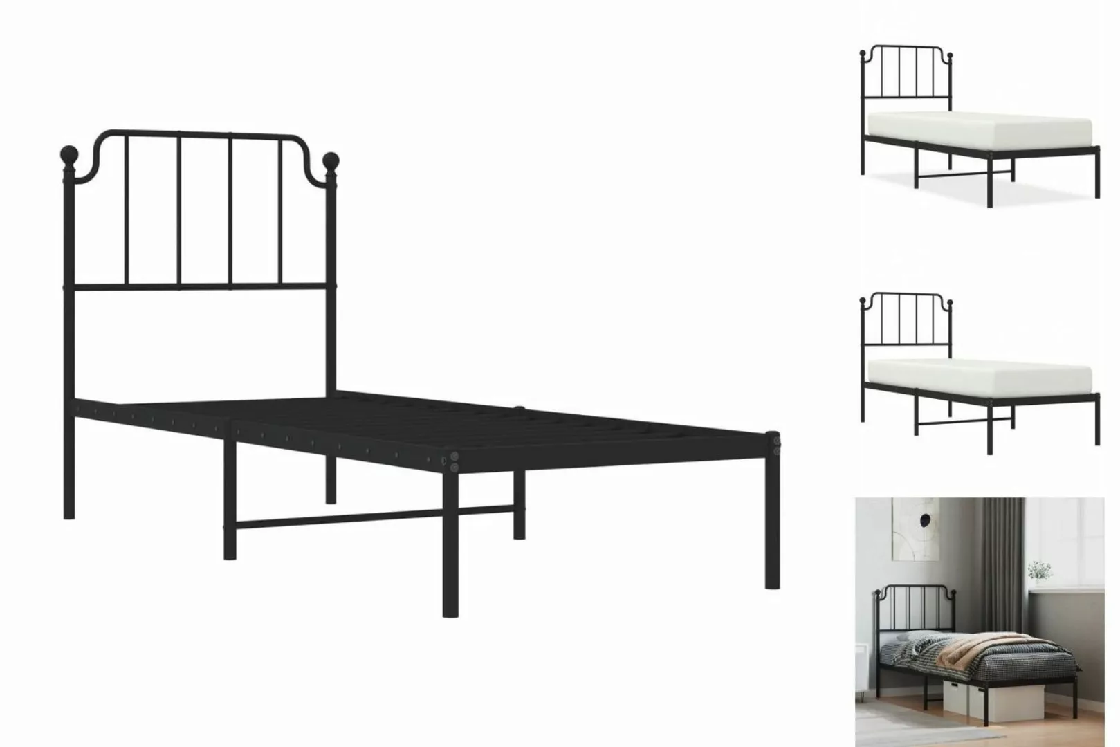 vidaXL Bettgestell Bettgestell mit Kopfteil Metall Schwarz 80x200 cm Bett B günstig online kaufen