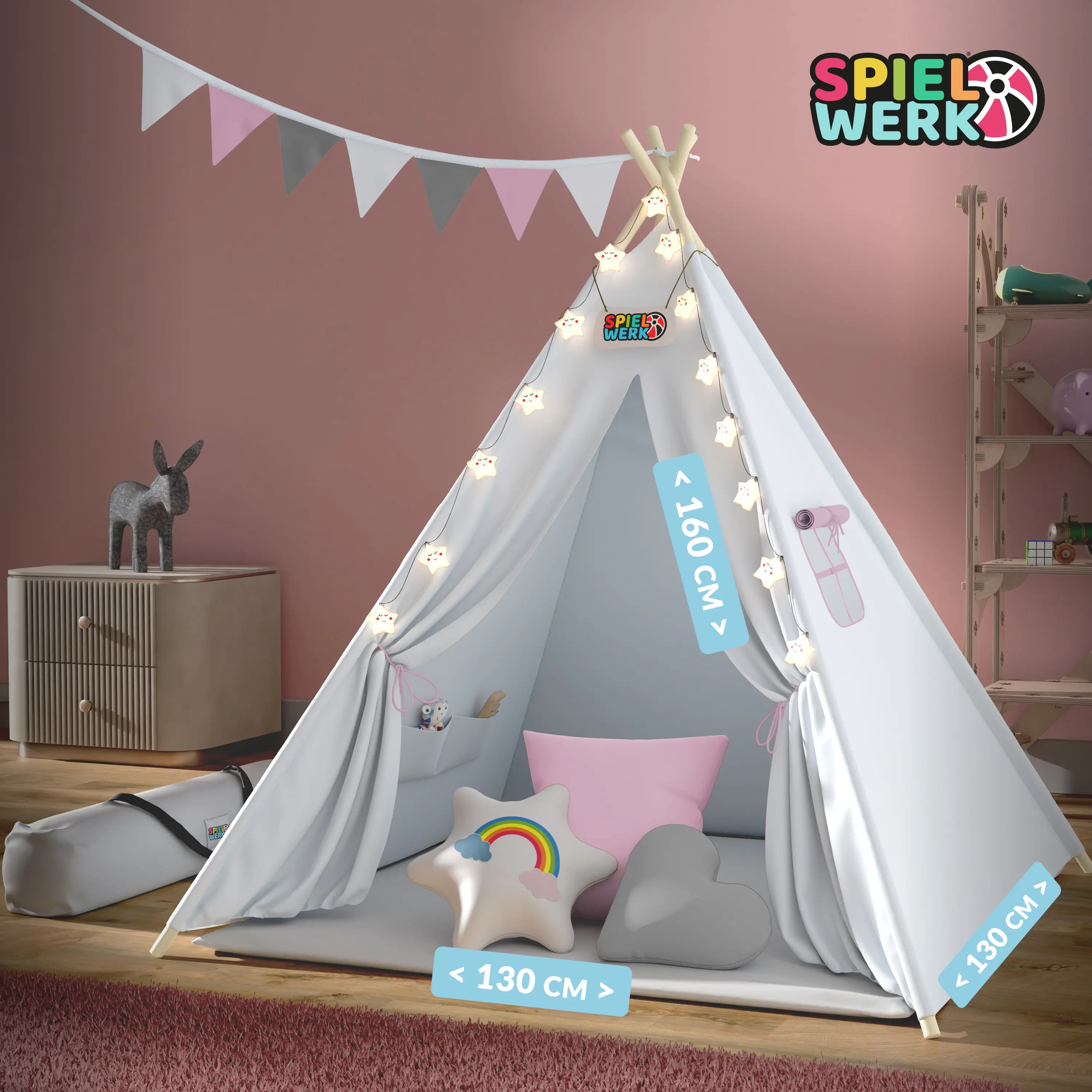 Tipi Spielzelt Rosa 160x130x130cm günstig online kaufen