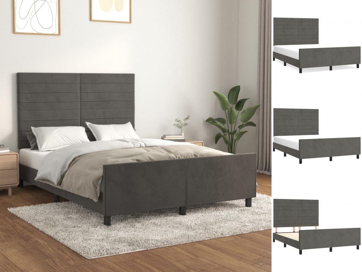 vidaXL Bettgestell Bettrahmen mit Kopfteil Dunkelgrau 140x190 cm Samt Bett günstig online kaufen