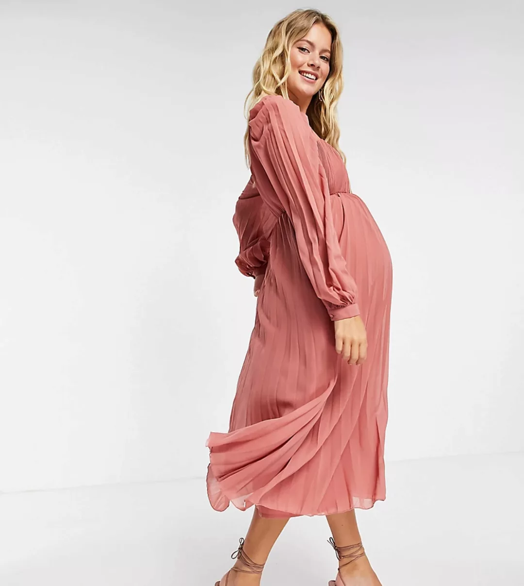 ASOS DESIGN Maternity – Plissiertes Skater-Kleid in Midilänge mit eckigem A günstig online kaufen