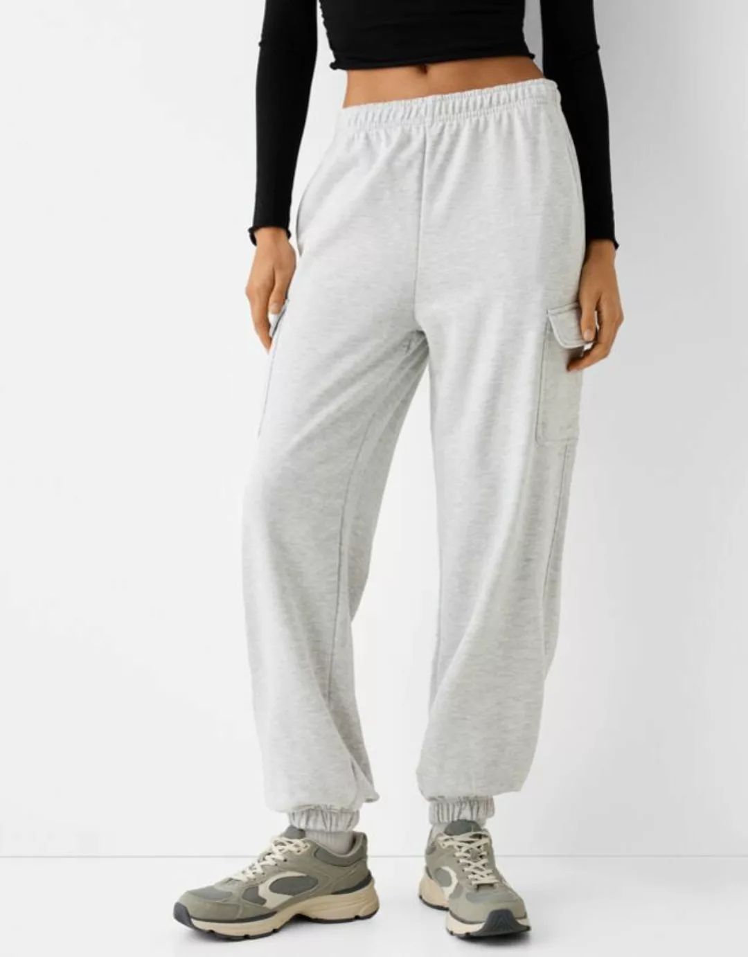 Bershka Cargo Jogginghose Aus Plüsch Damen L Grau günstig online kaufen