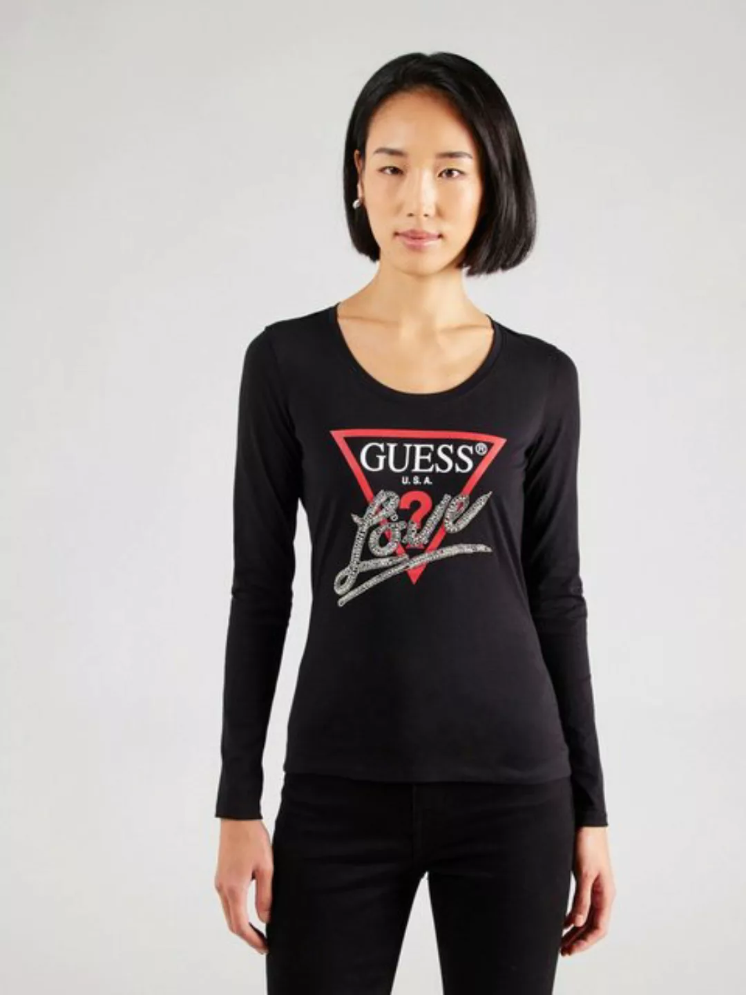 Guess Langarmshirt (1-tlg) Ziersteine günstig online kaufen