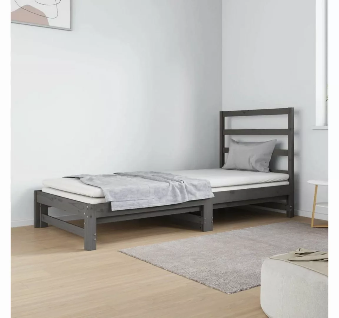 vidaXL Bettgestell Gästebett Tagesbett Ausziehbar Grau 2x90x190 cm Massivho günstig online kaufen