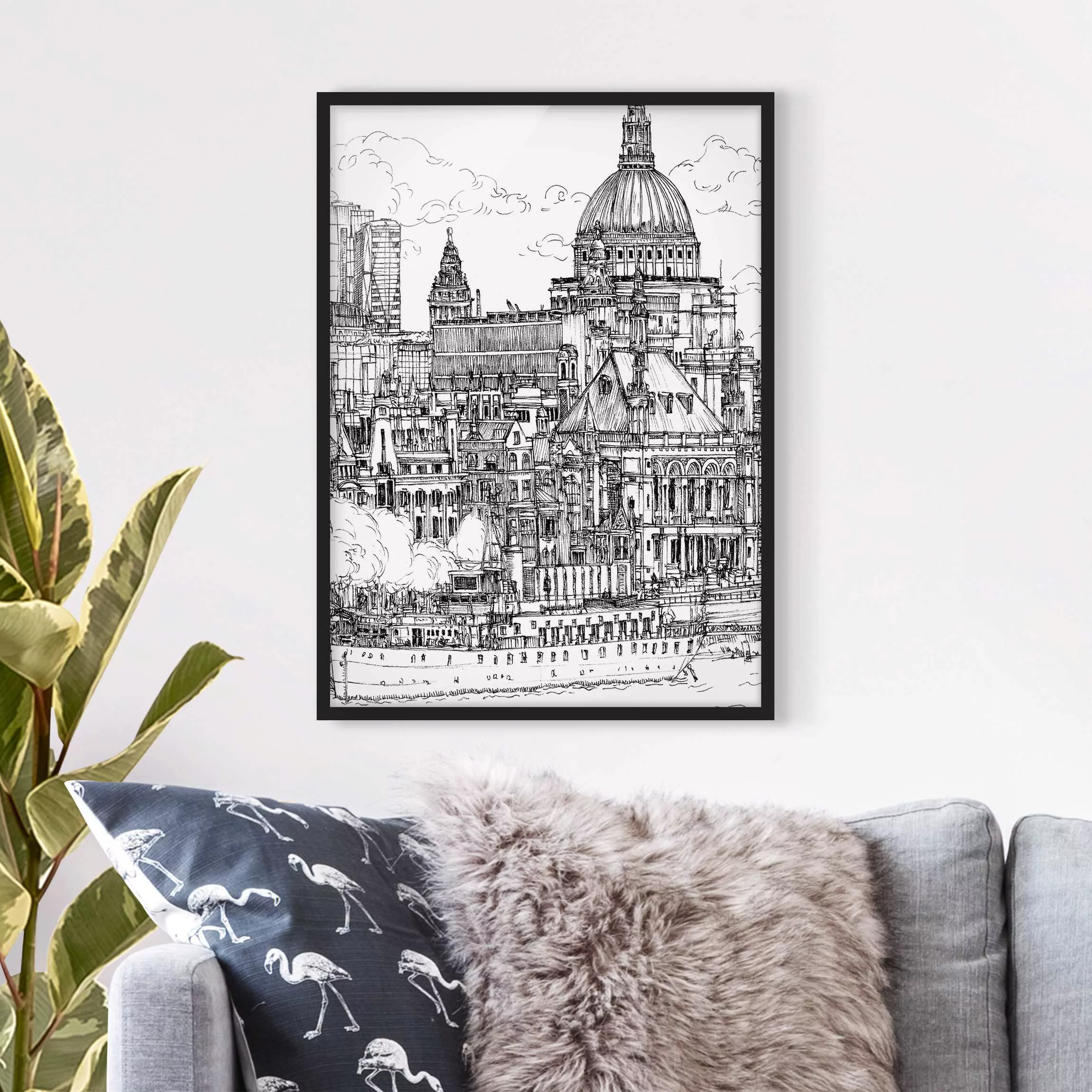 Bild mit Rahmen Architektur & Skyline - Hochformat Stadtstudie - Dom günstig online kaufen