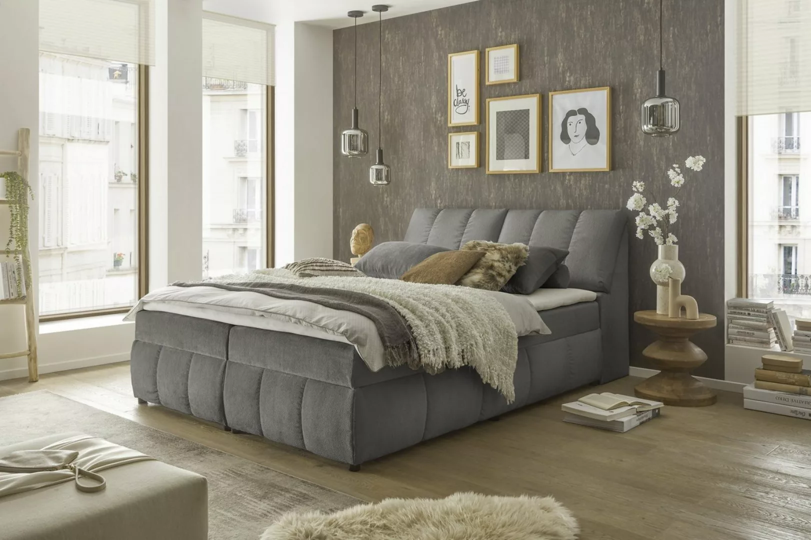 freiraum Boxspringbett Valencia 180, Stauraum, Topper, graphit, 180x200cm - günstig online kaufen