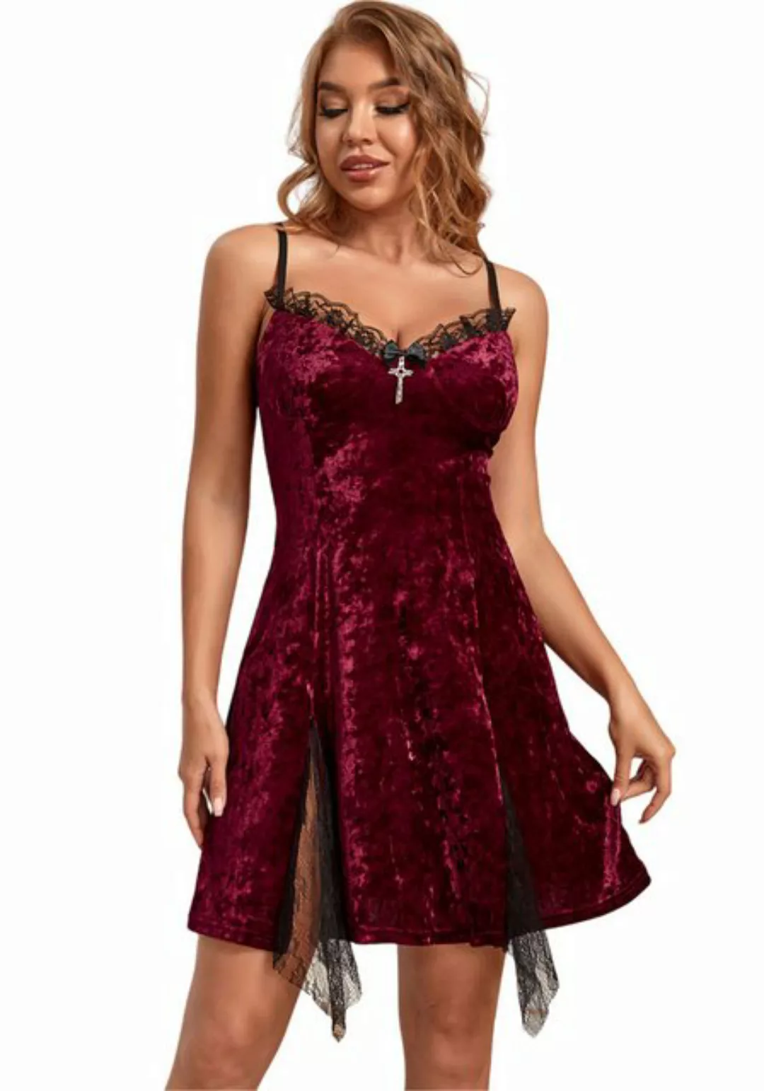 Mayou Partykleid Goth Retro Gericht Spitze Samt Minikleid, Ärmellos Sexy Tr günstig online kaufen