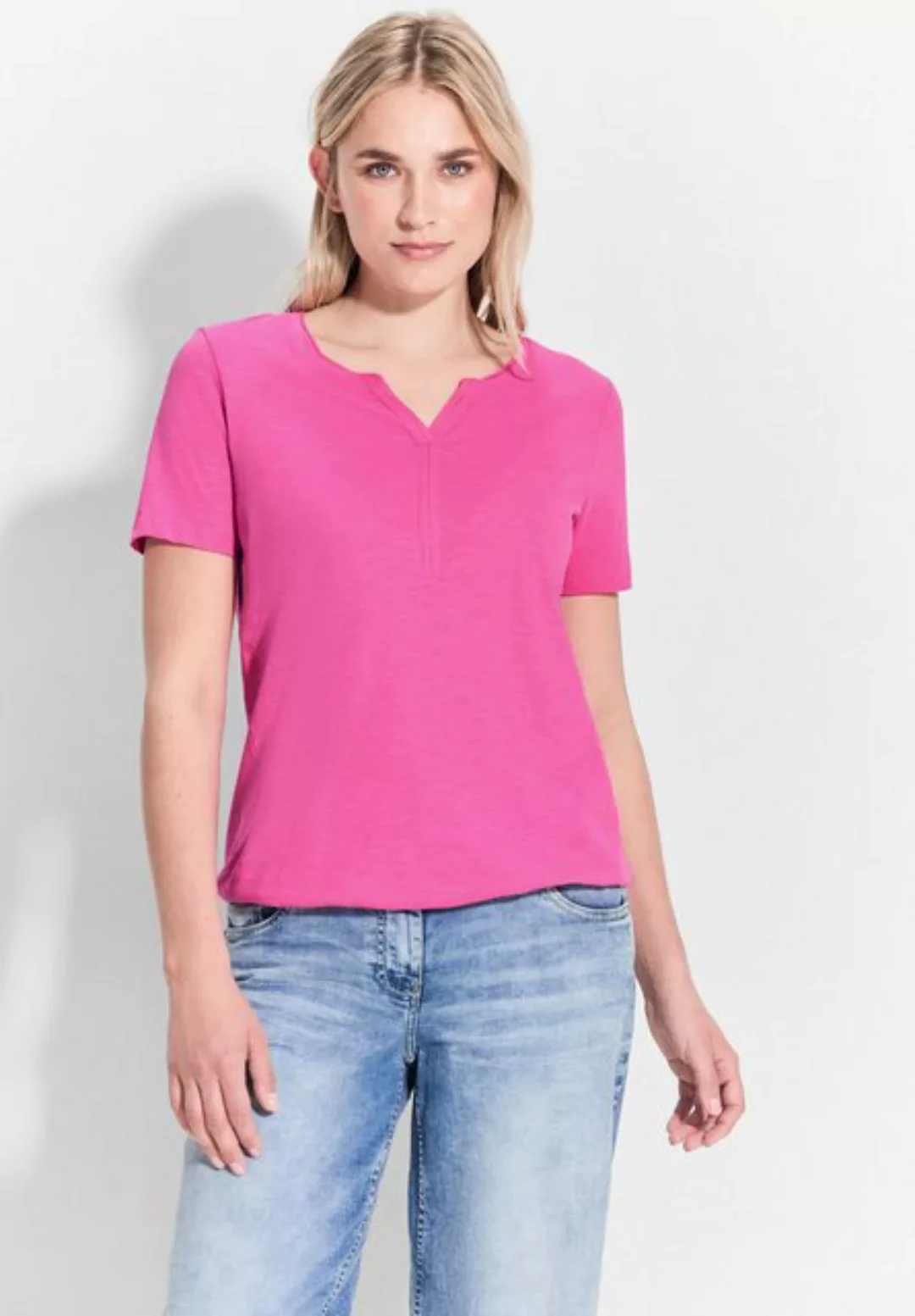 Cecil T-Shirt mit geschlitztem Rundhalsausschnitt günstig online kaufen