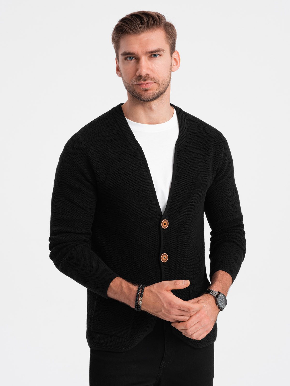 OMBRE Strickjacke Strukturierte Herrenstrickjacke mit Taschen günstig online kaufen