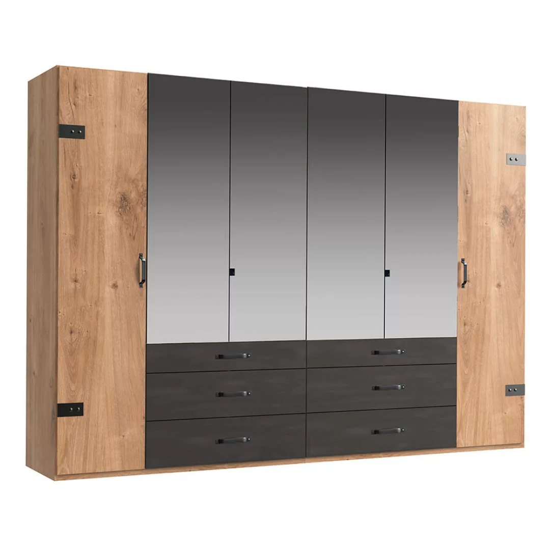 Kleiderschrank 6-trg., 300 cm, Eiche mit Stahl Nb., DAVENPORT-43 günstig online kaufen