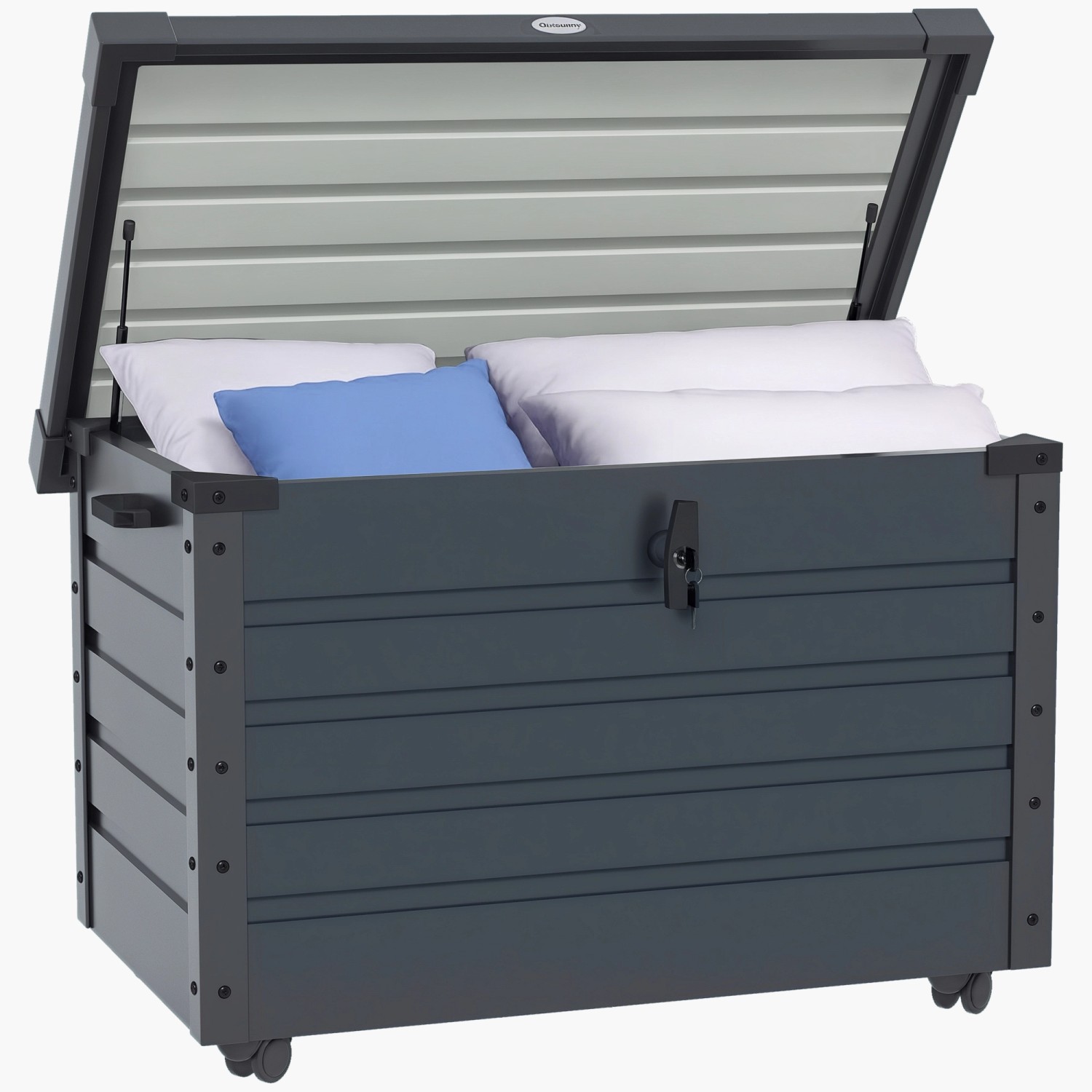 Outsunny Gartenbox mit Rollen Aufbewahrungskiste 100 x 62 x 65 cm Dunkelgra günstig online kaufen