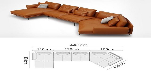 Xlmoebel Sofa Ledersofa in U-Form in Türkis, modernes Design - Wohnlandscha günstig online kaufen