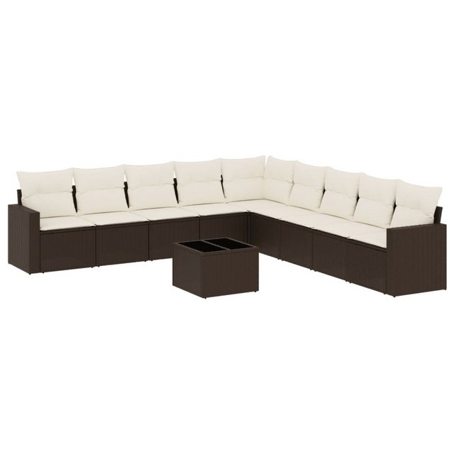 vidaXL Sofaelement 10-tlg. Garten-Sofagarnitur mit Kissen Braun Poly Rattan günstig online kaufen