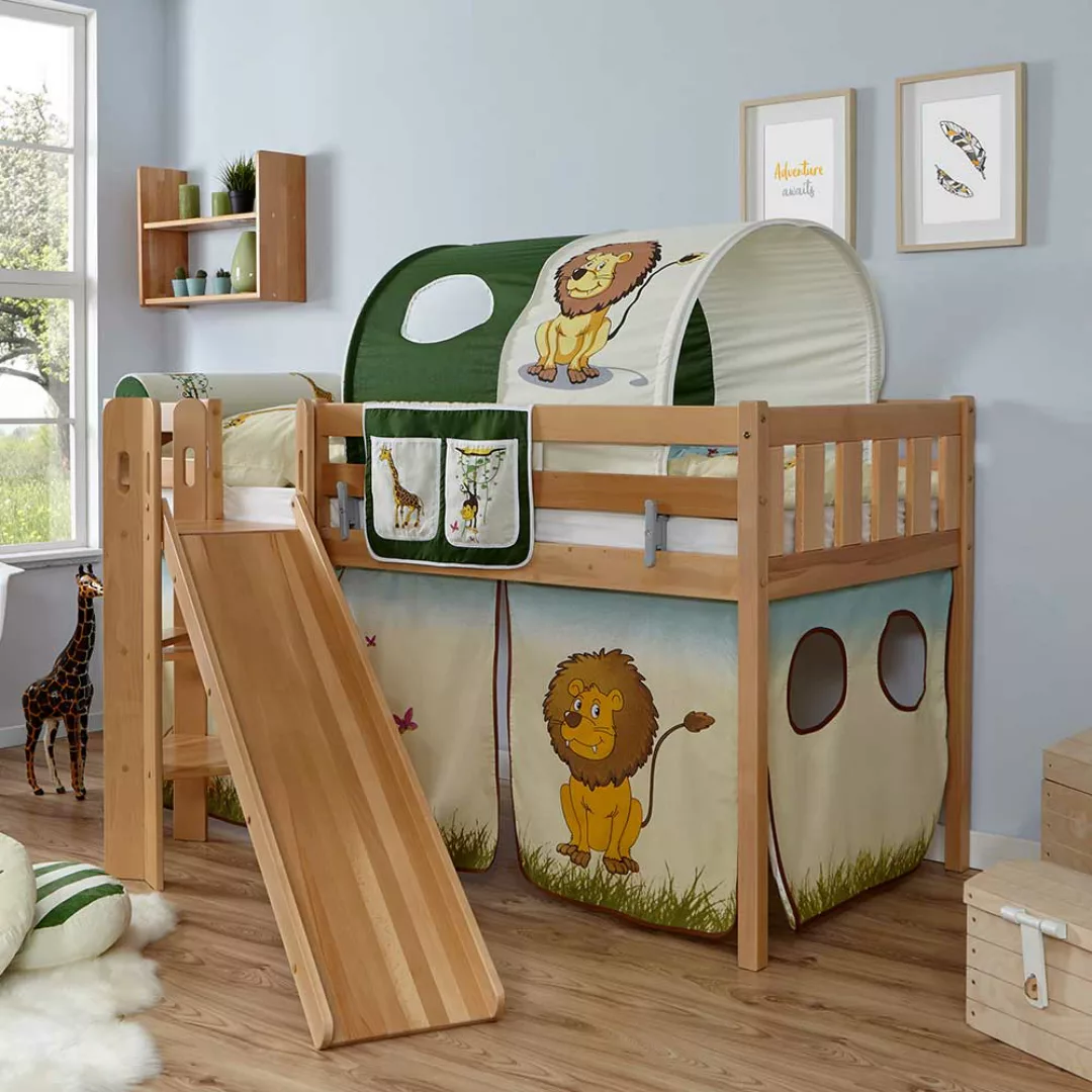 Kinderspielbett mit Rutsche und Tunnel Buche Massivholz günstig online kaufen