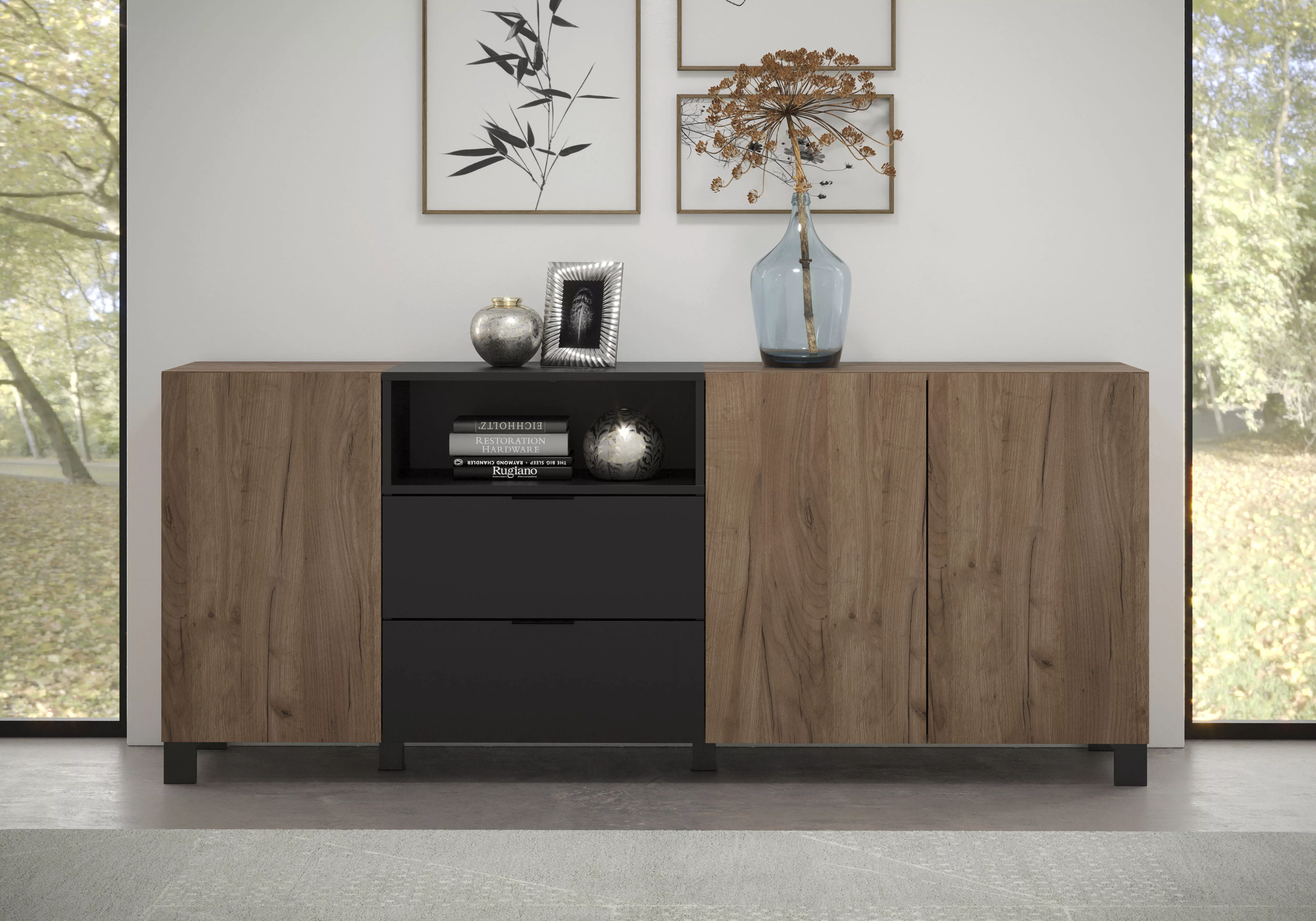 INOSIGN Sideboard "Kriens", Anrichte Eiche, hellbraun / schwarz matt, Breit günstig online kaufen