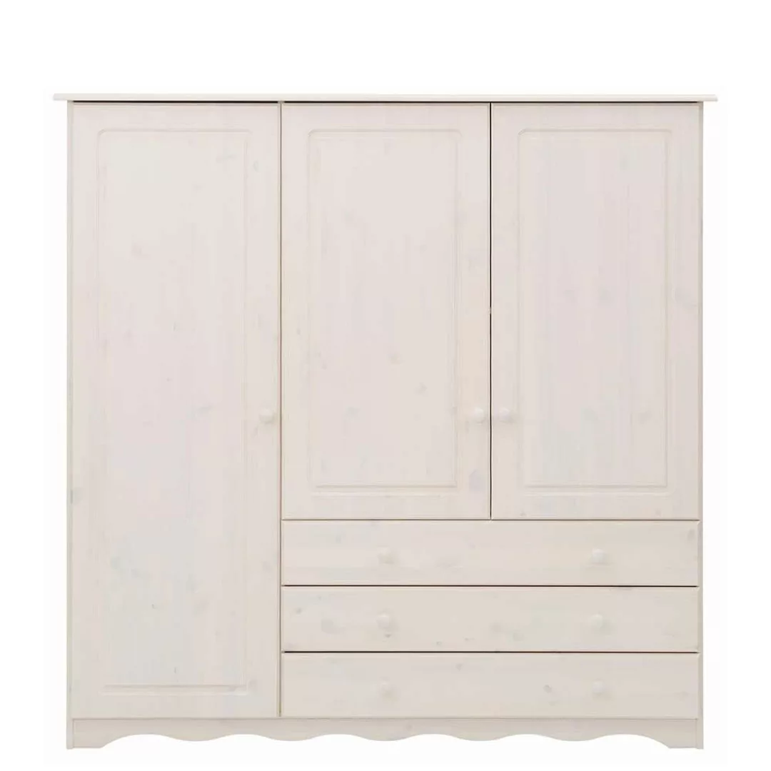 Massivholz Wäscheschrank in Weiß lasiert 140 cm breit günstig online kaufen