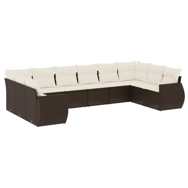 vidaXL Sofaelement 10-tlg. Garten-Sofagarnitur mit Kissen Braun Poly Rattan günstig online kaufen