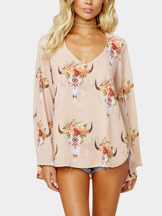 Random Bluse mit ausgestelltem Ärmel und V-Ausschnitt und Blumendruck günstig online kaufen