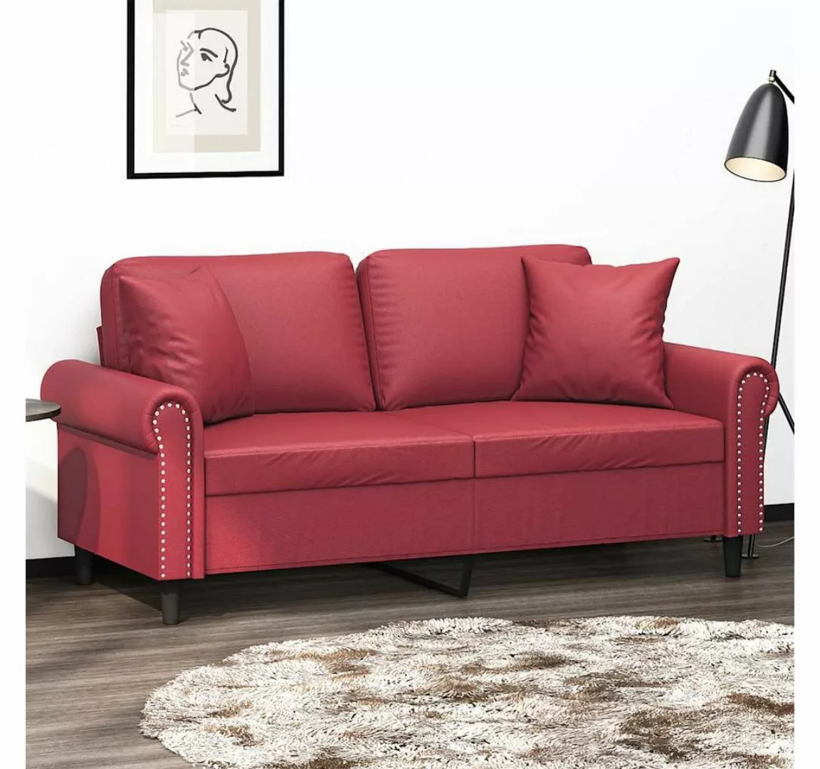 vidaXL Sofa, 2-Sitzer-Sofa mit Zierkissen Weinrot 140 cm Kunstleder günstig online kaufen