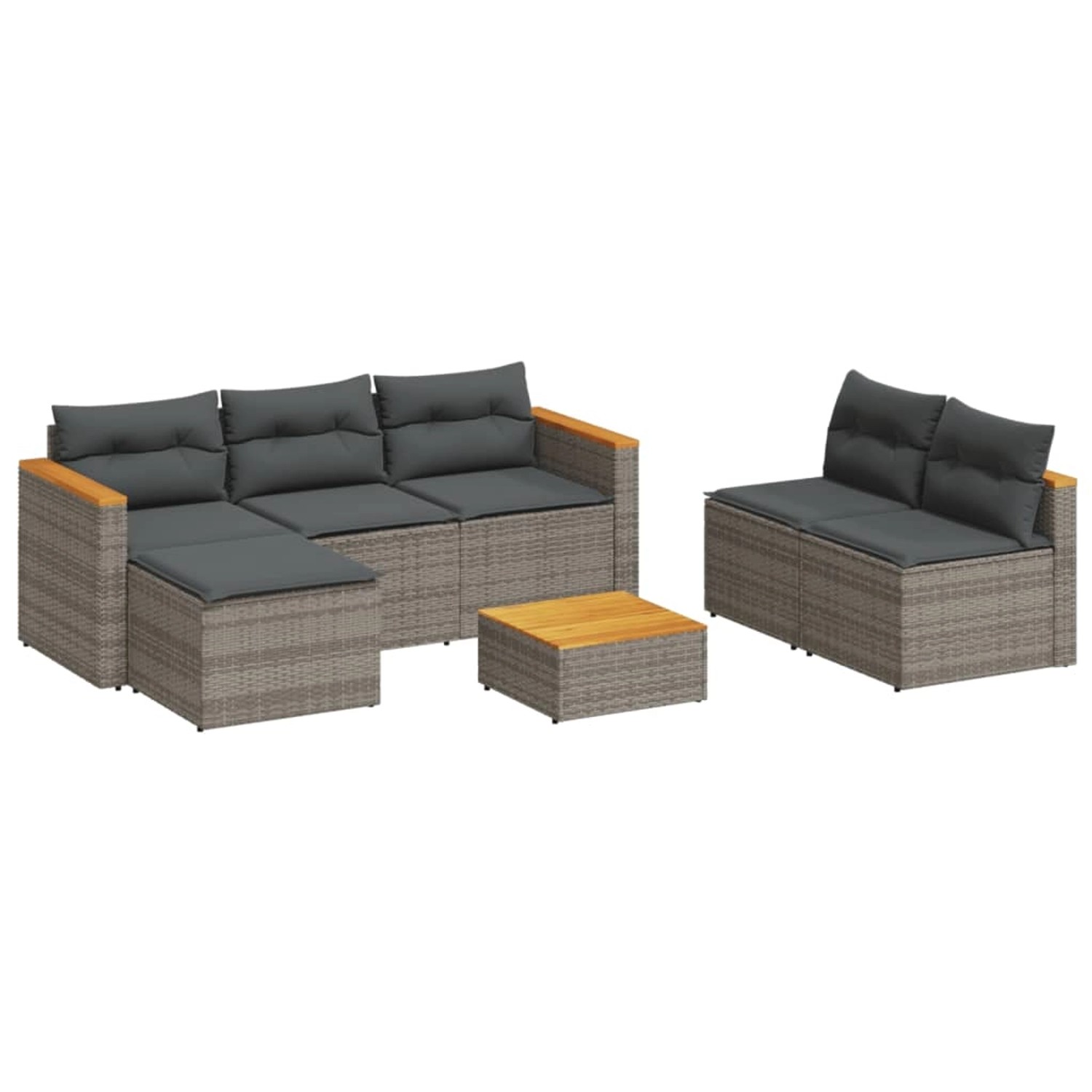 vidaXL 5-Tlg Garten-Sofagarnitur mit Kissen Grau Poly Rattan Akazie 3213538 günstig online kaufen