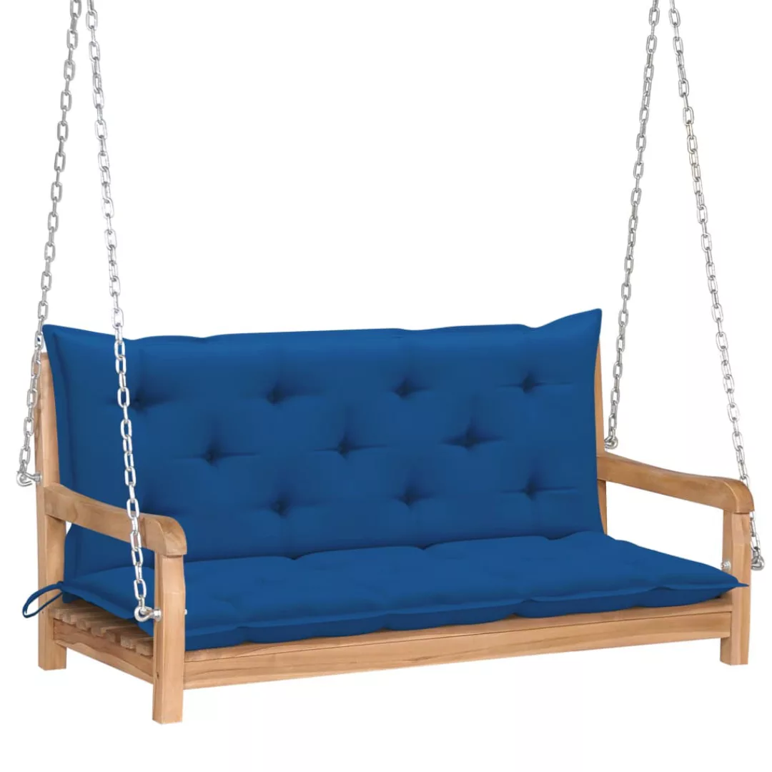 Hollywoodschaukel Mit Blauer Auflage 120 Cm Massivholz Teak günstig online kaufen