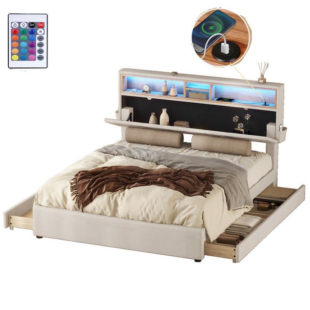 DOPWii Bettgestell 140x200cm Doppelbett,Stauraum,Kopfteil,Funktionsbett mit günstig online kaufen