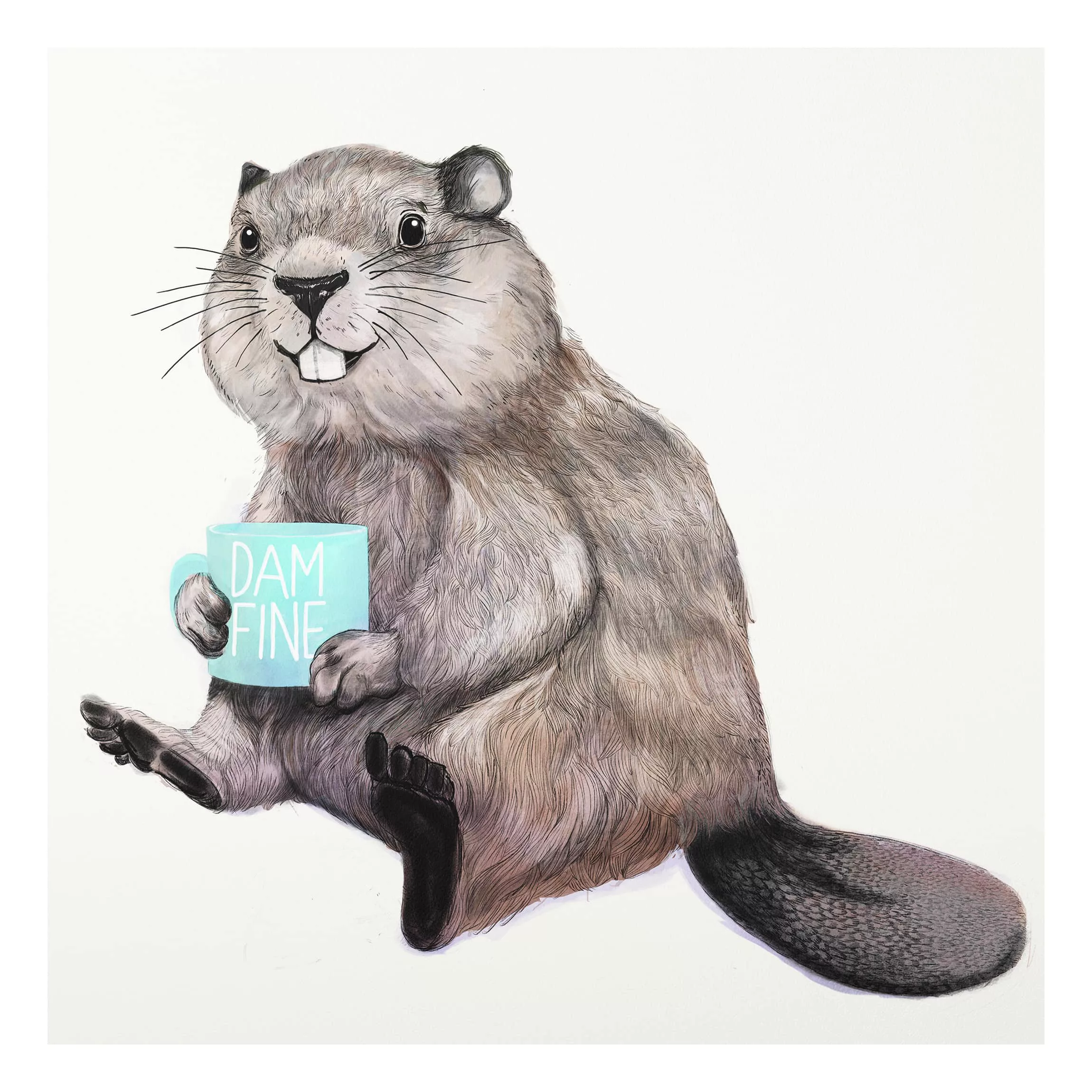 Forexbild Tiere - Quadrat Illustration Biber mit Kaffeetasse günstig online kaufen