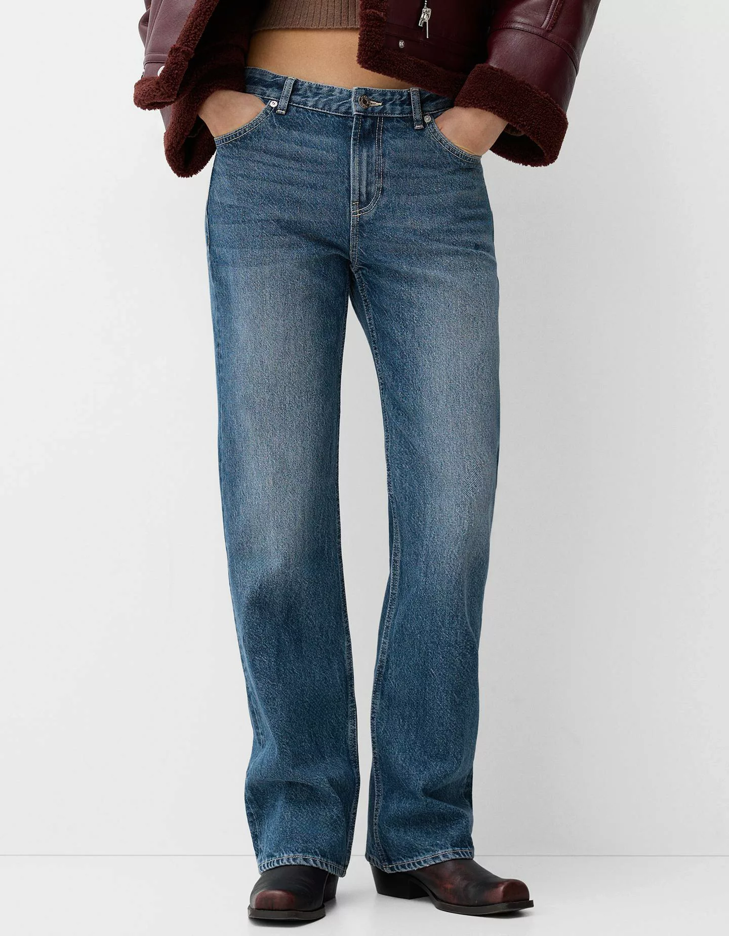 Bershka Straight Fit Jeans Damen 42 Blau günstig online kaufen