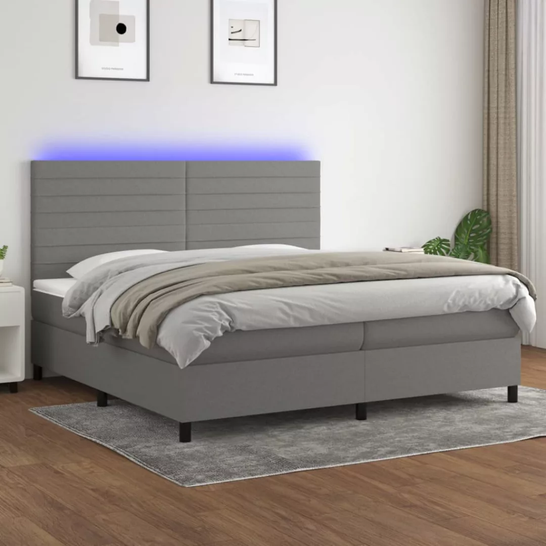 vidaXL Bettgestell Boxspringbett mit Matratze LED Dunkelgrau 200x200 cm Sto günstig online kaufen