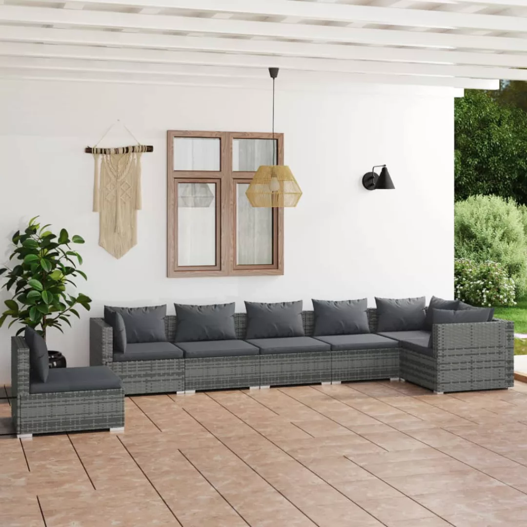 Vidaxl 7-tlg. Garten-lounge-set Mit Kissen Poly Rattan Grau günstig online kaufen