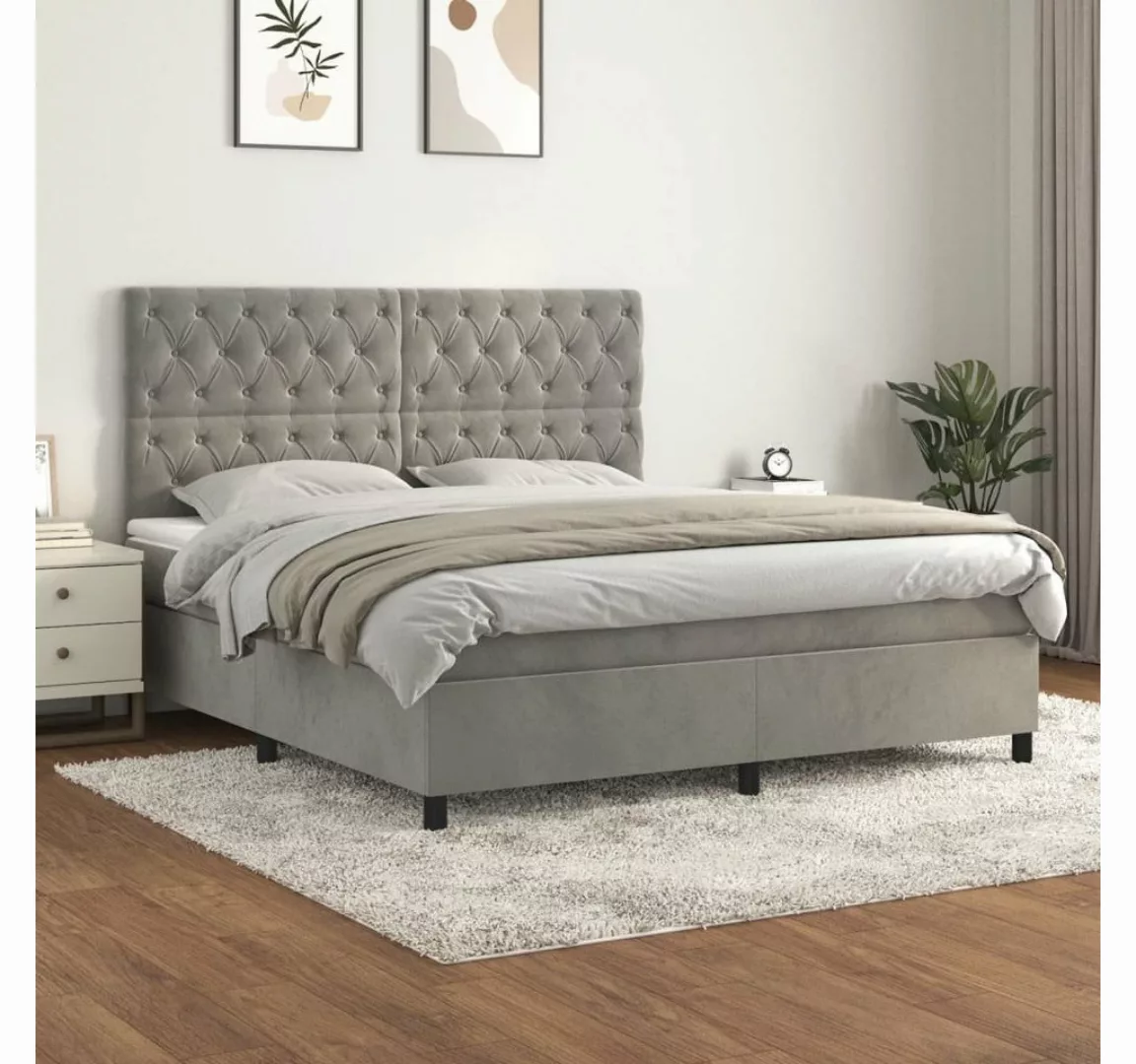 furnicato Bett Boxspringbett mit Matratze Hellgrau 160x200 cm Samt günstig online kaufen