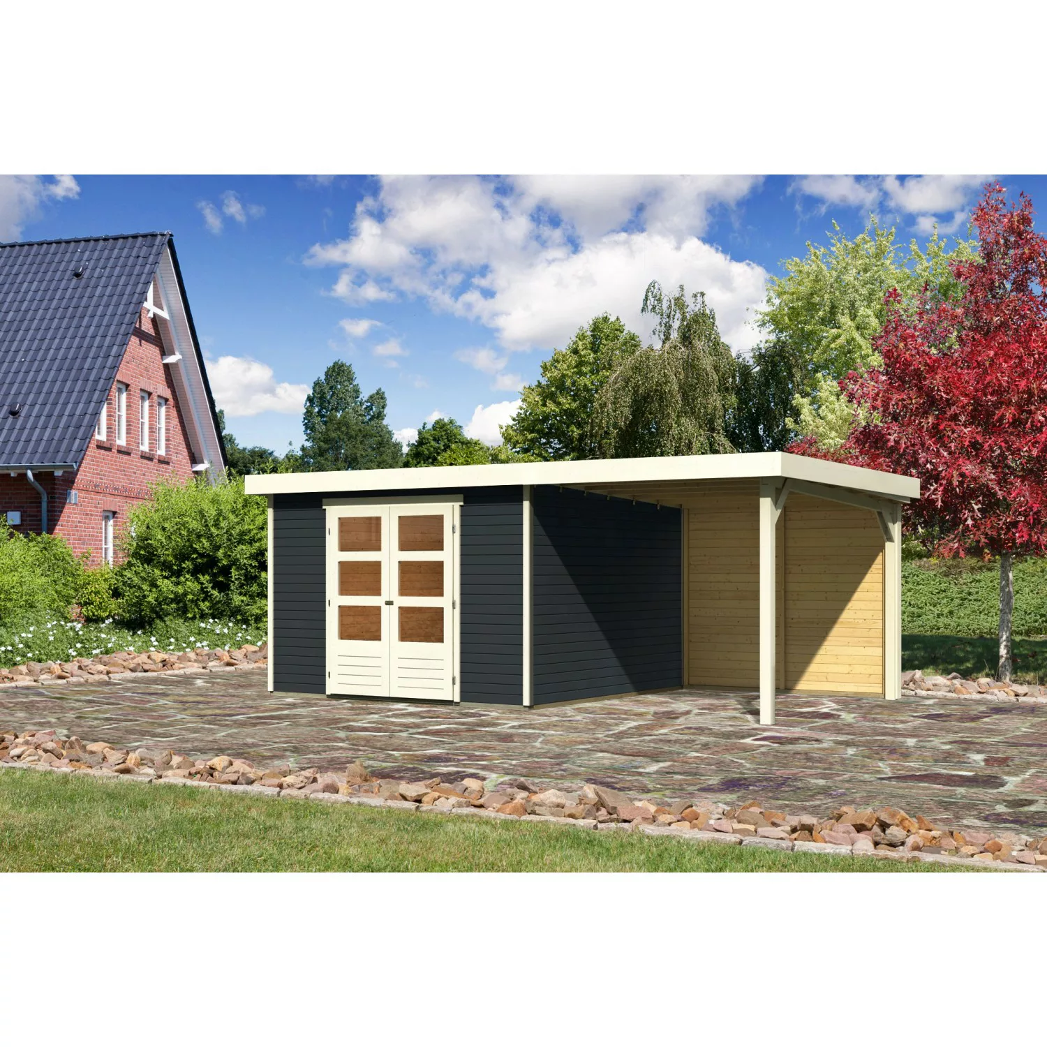 Karibu Gartenhaus/Gerätehaus Boras 6 Anthrazit 522 cm x 306 cm mit Anbaudac günstig online kaufen