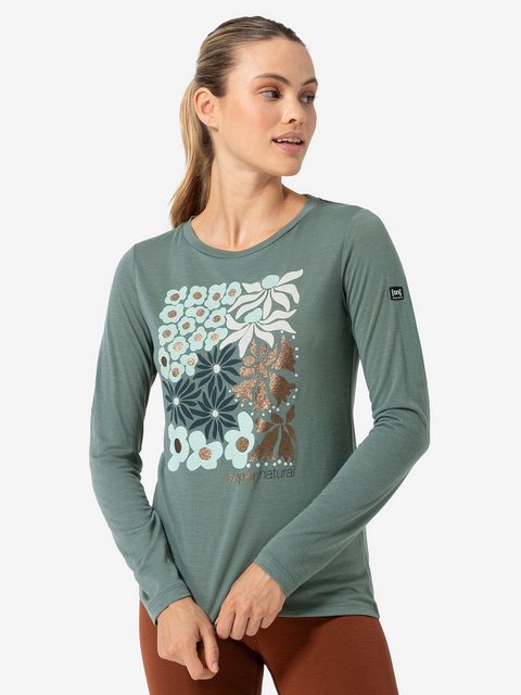 SUPER.NATURAL Langarmshirt für Damen, Merino MAT IS Blumen Motiv, bunt günstig online kaufen