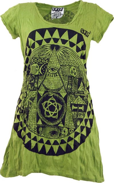 Guru-Shop T-Shirt Sure Long Shirt, Minikleid Mandala - lemon Goa Style, alt günstig online kaufen