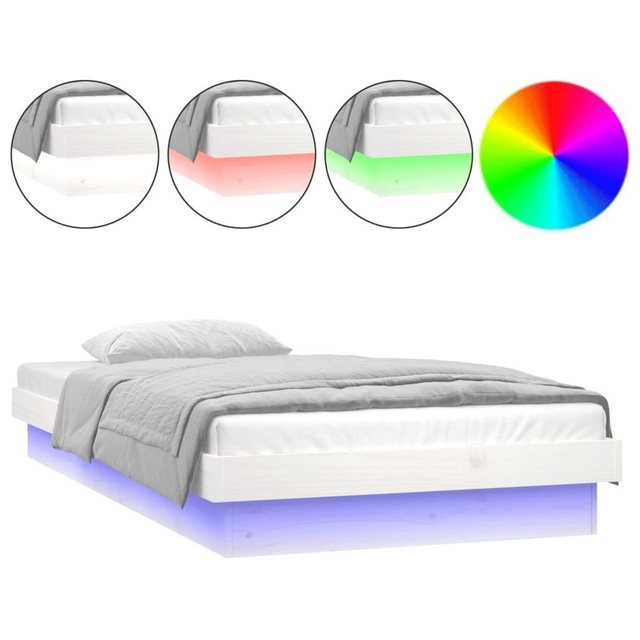 vidaXL Bettgestell Massivholzbett mit LEDs Weiß 100x200 cm Bett Bettrahmen günstig online kaufen