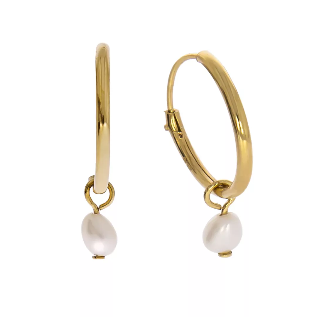 Zeeme Paar Creolen "925 Silber vergoldet Perle weiß" günstig online kaufen