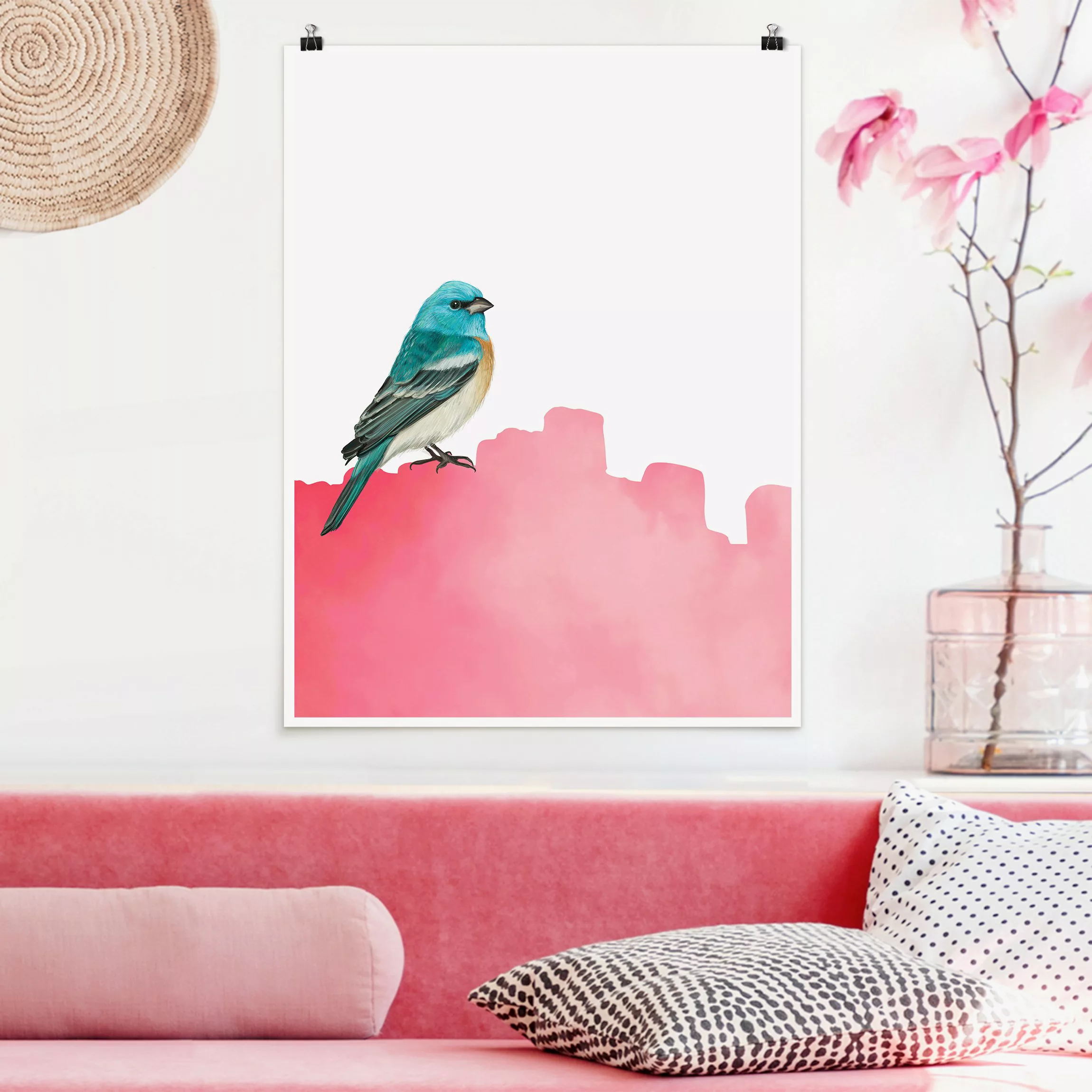 Poster Vogel auf Pink günstig online kaufen