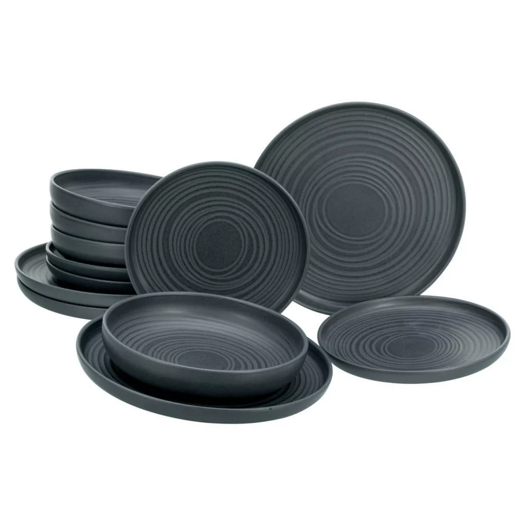 CreaTable Tafelservice Uno Black Lava Stone schwarz Steinzeug 12 tlg. günstig online kaufen