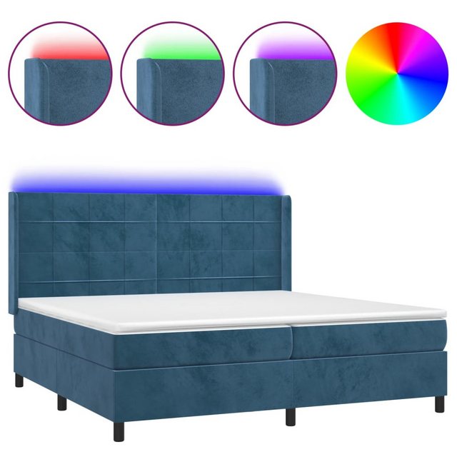 vidaXL Boxspringbett Boxspringbett mit Matratze und LED Samt (200 x 200 cm, günstig online kaufen