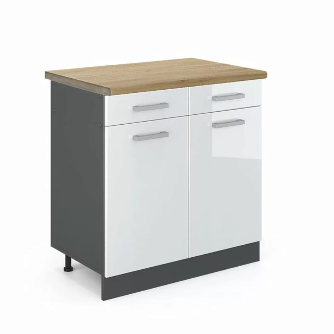 Vicco Unterschrank R-Line, Weiß Hochglanz/Anthrazit, 80 cm, AP Eiche günstig online kaufen