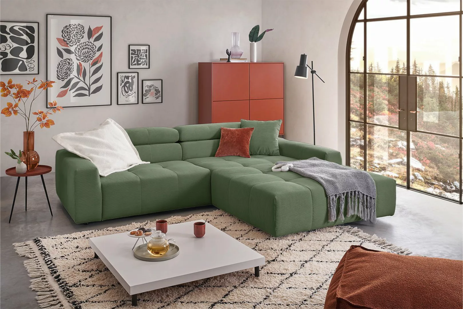 KAWOLA Ecksofa RENO, Sofa Feincord, mit od. ohne Sitzvorzug, versch. Farben günstig online kaufen