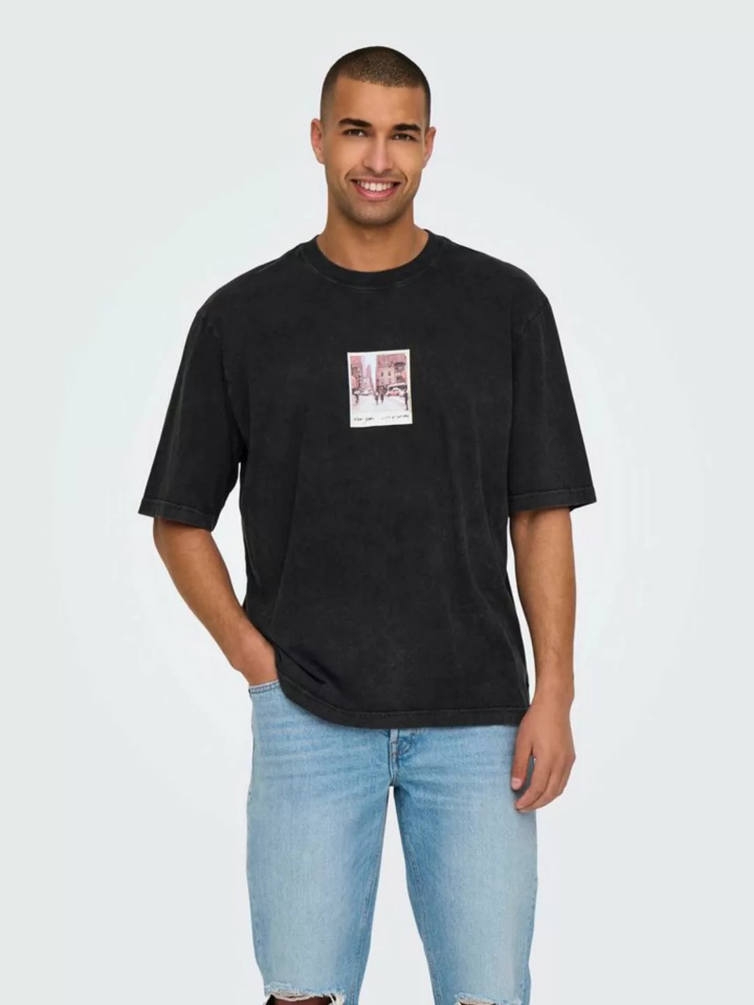 ONLY & SONS T-Shirt T-Shirt loose fit Rundhals Kurzarm Gummidruck 7902 in S günstig online kaufen