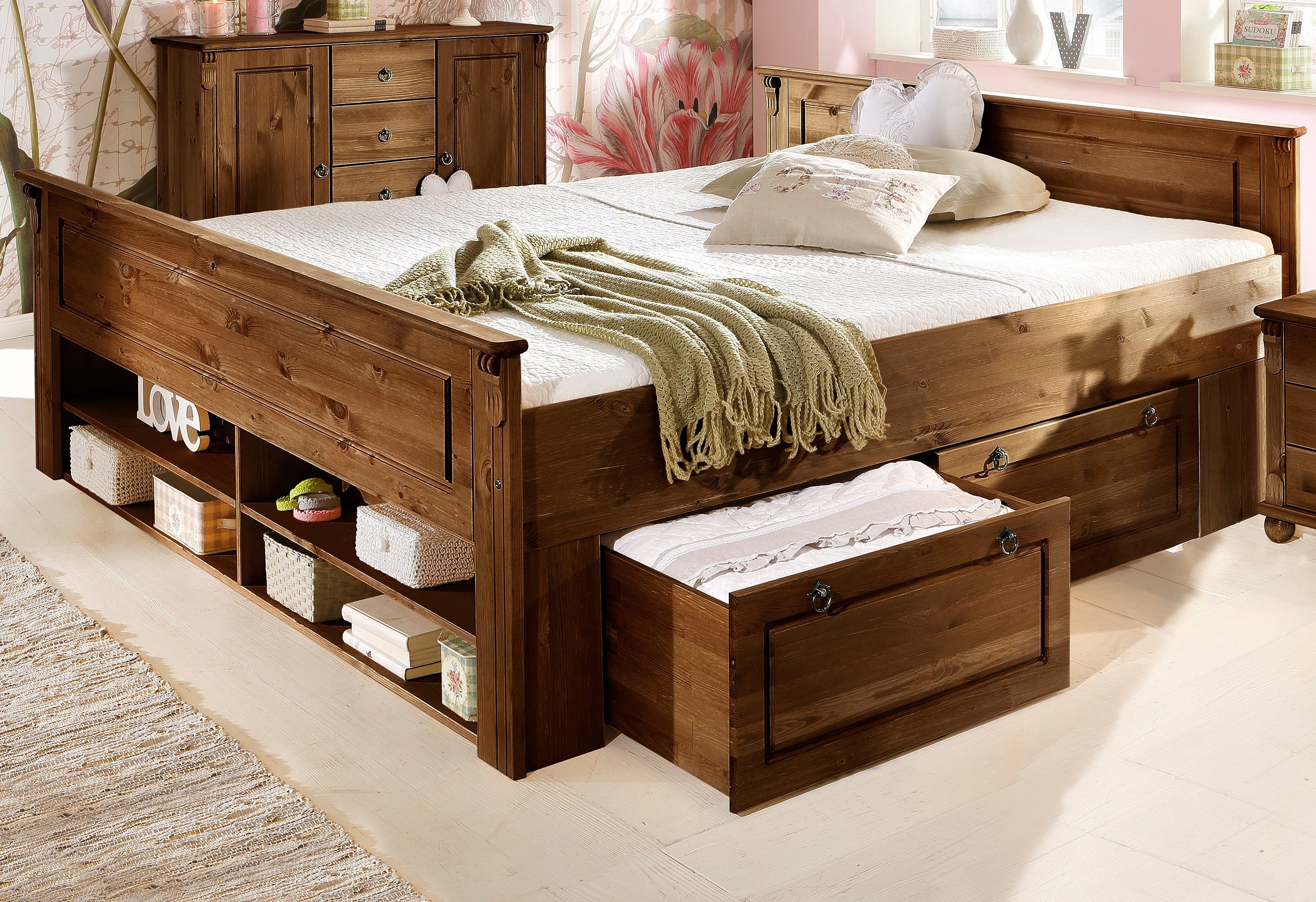 Home affaire Massivholzbett Tessin, Stauraumbett, Landhausstil, günstig online kaufen