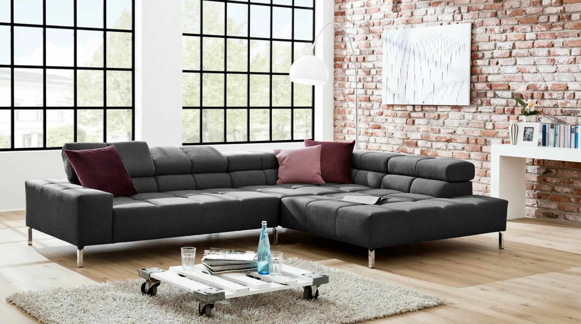 KAWOLA Sofa NELSON, Ecksofa Lounge Stoff grau oder Leder pearl günstig online kaufen