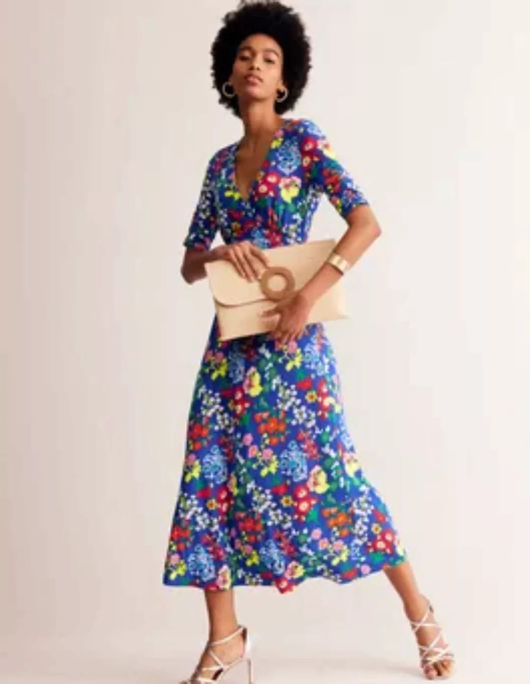 Rebecca Midi-Teekleid aus Jersey Damen Boden, Blau, Wildblumenstrauß günstig online kaufen