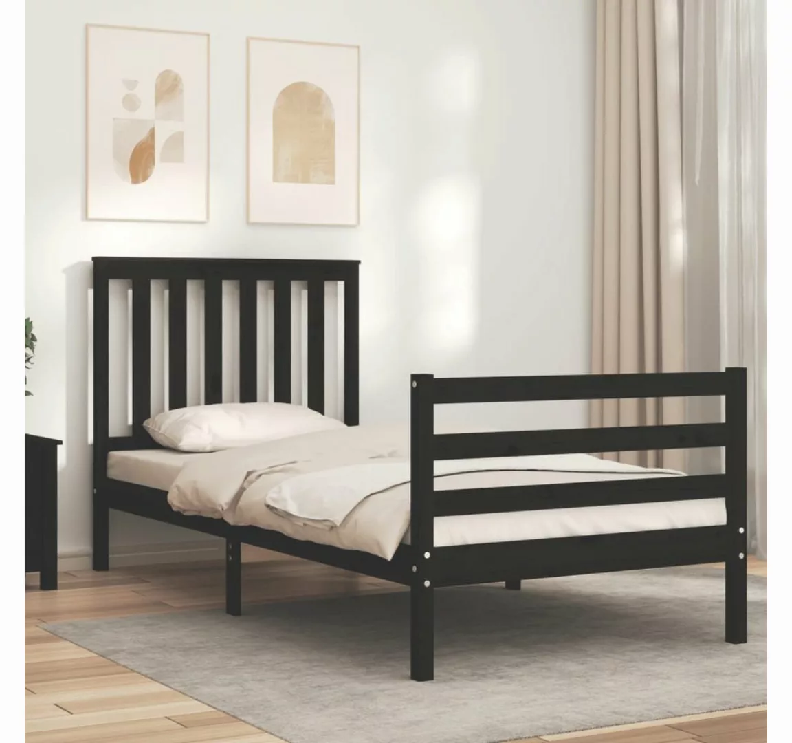 vidaXL Bett Massivholzbett mit Kopfteil Schwarz 90x200 cm günstig online kaufen