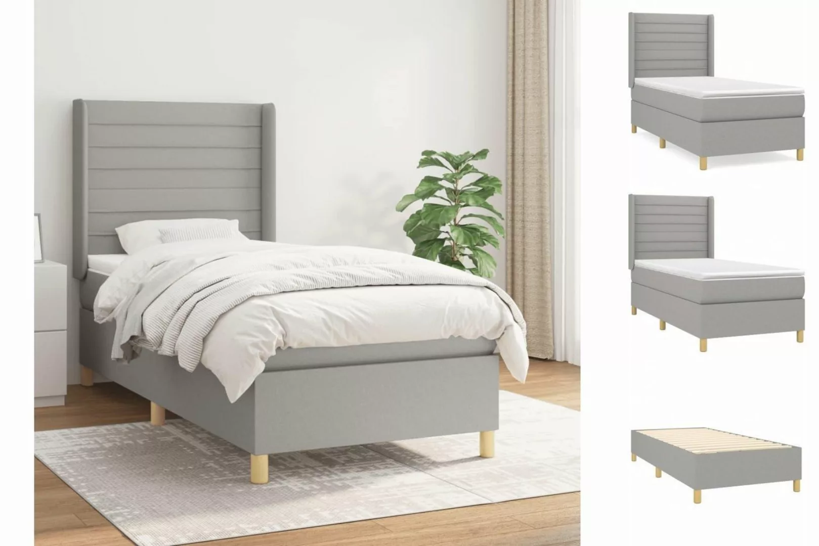 vidaXL Bettgestell Boxspringbett mit Matratze Hellgrau 100x200 cm Stoff Bet günstig online kaufen