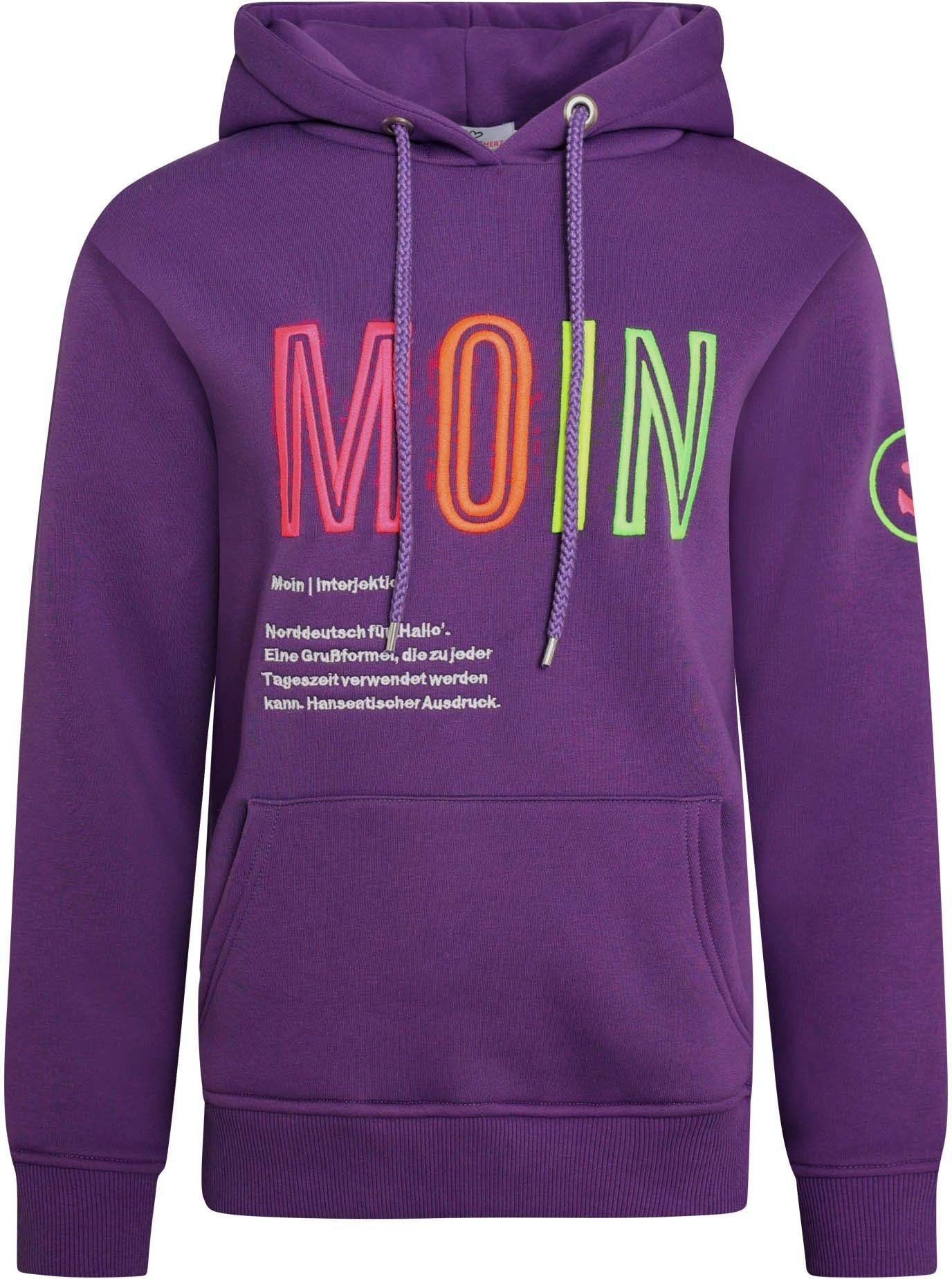Zwillingsherz Sweatshirt gestickter Schriftzug, Kapuze, Langarm, günstig online kaufen