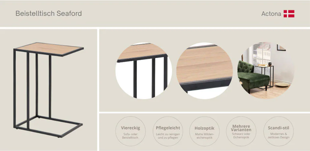 ACTONA GROUP Beistelltisch "Seaford, Rechteckig, Scandi Design, matte Wilde günstig online kaufen
