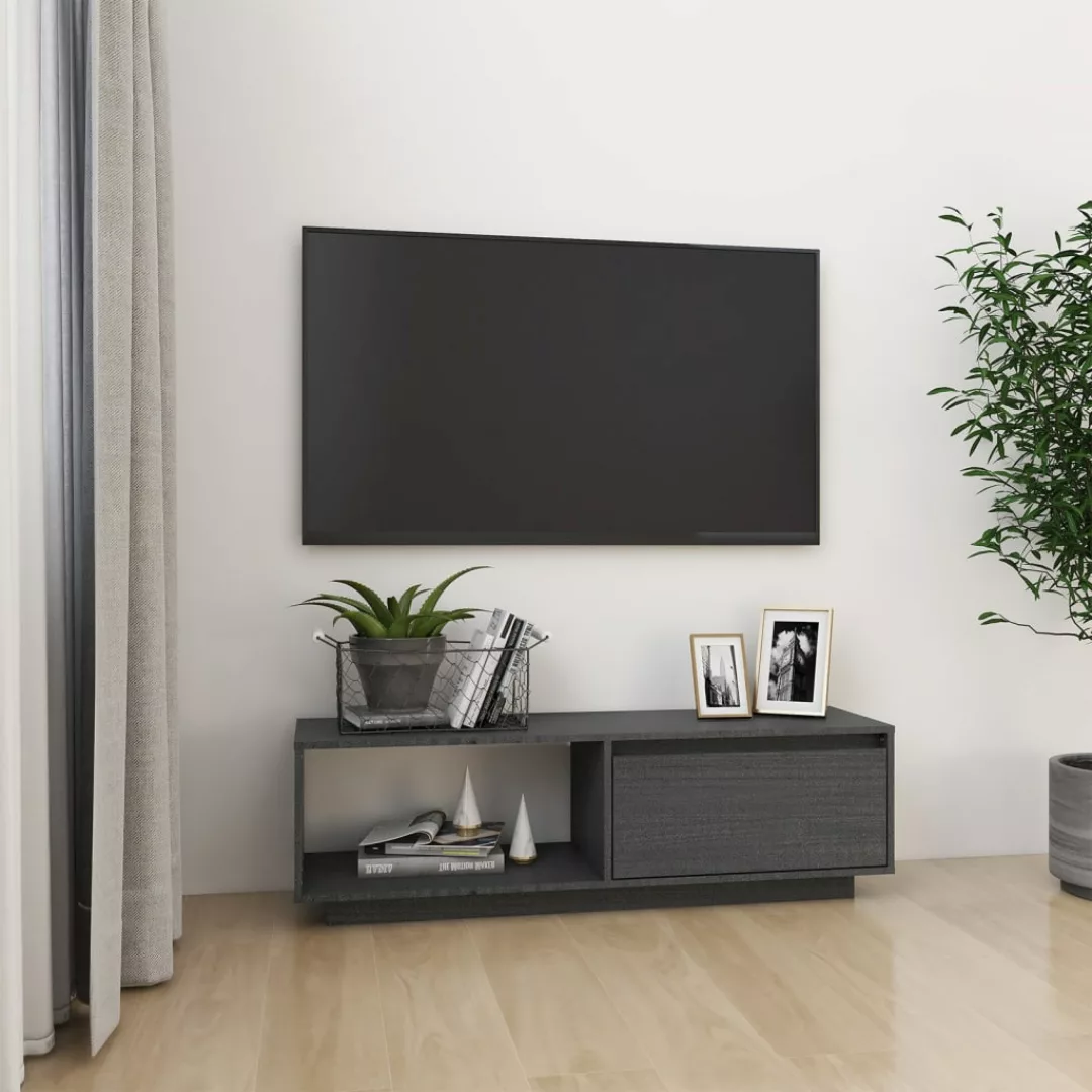 vidaXL TV-Schrank TV-Schrank Grau 110x30x33,5 cm Massivholz Kiefer Lowboard günstig online kaufen