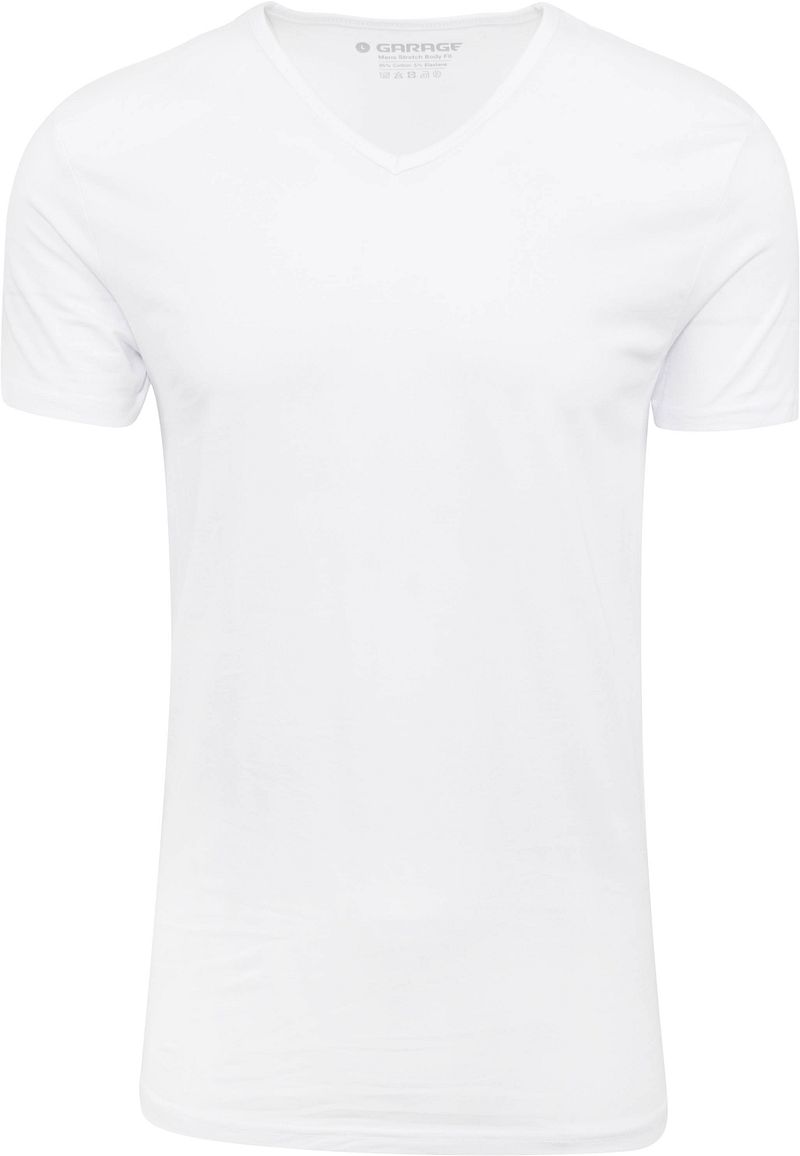 Garage Stretch Basic T-Shirt Weiß V-Ausschnitt - Größe L günstig online kaufen